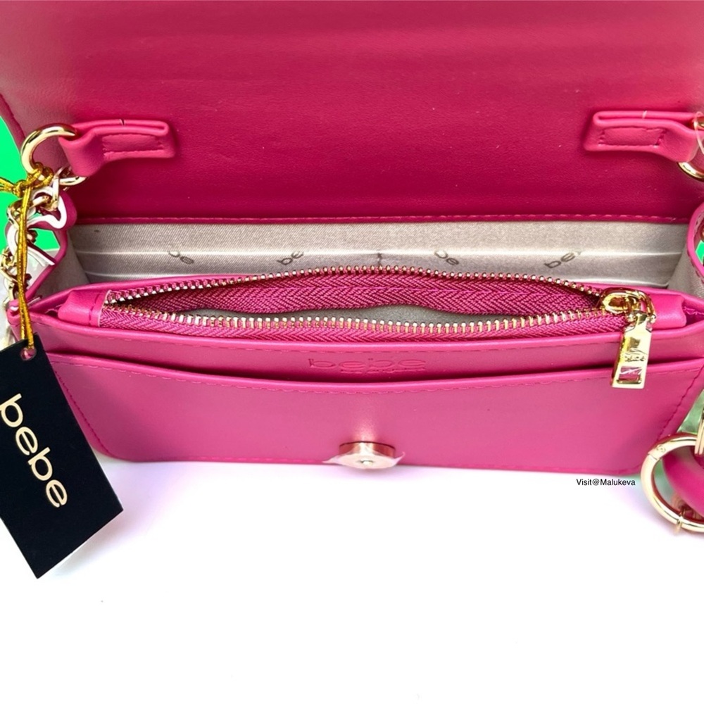 NWT Bebe Pink Crossbody Quilted Purse with Gold Tone Chain Strap and Wristlet - Picture 6 of 9